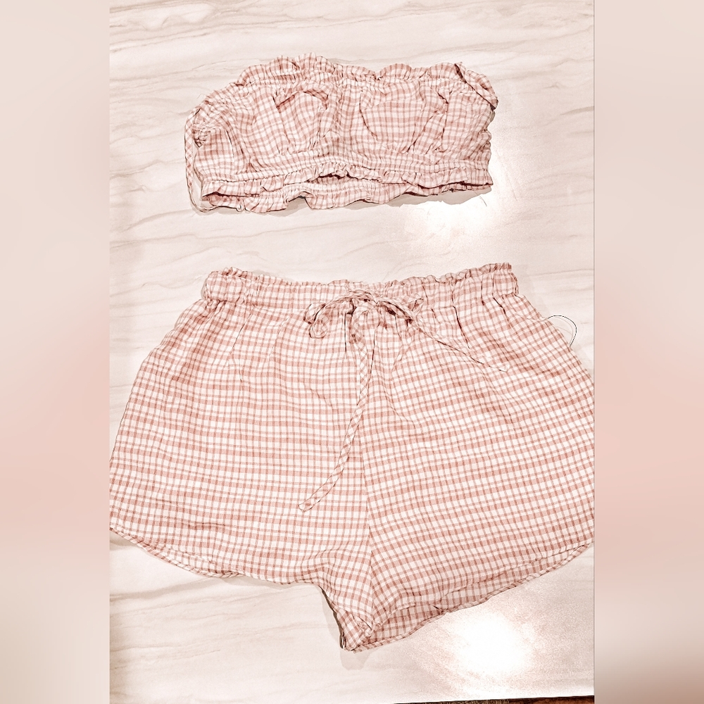 Brand New Lulus Two Piece Pink Gingham Set